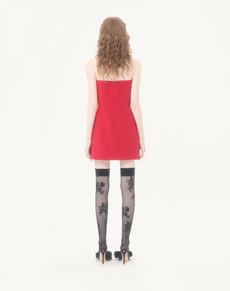 Vestido curto de crepe bordado de alta costura