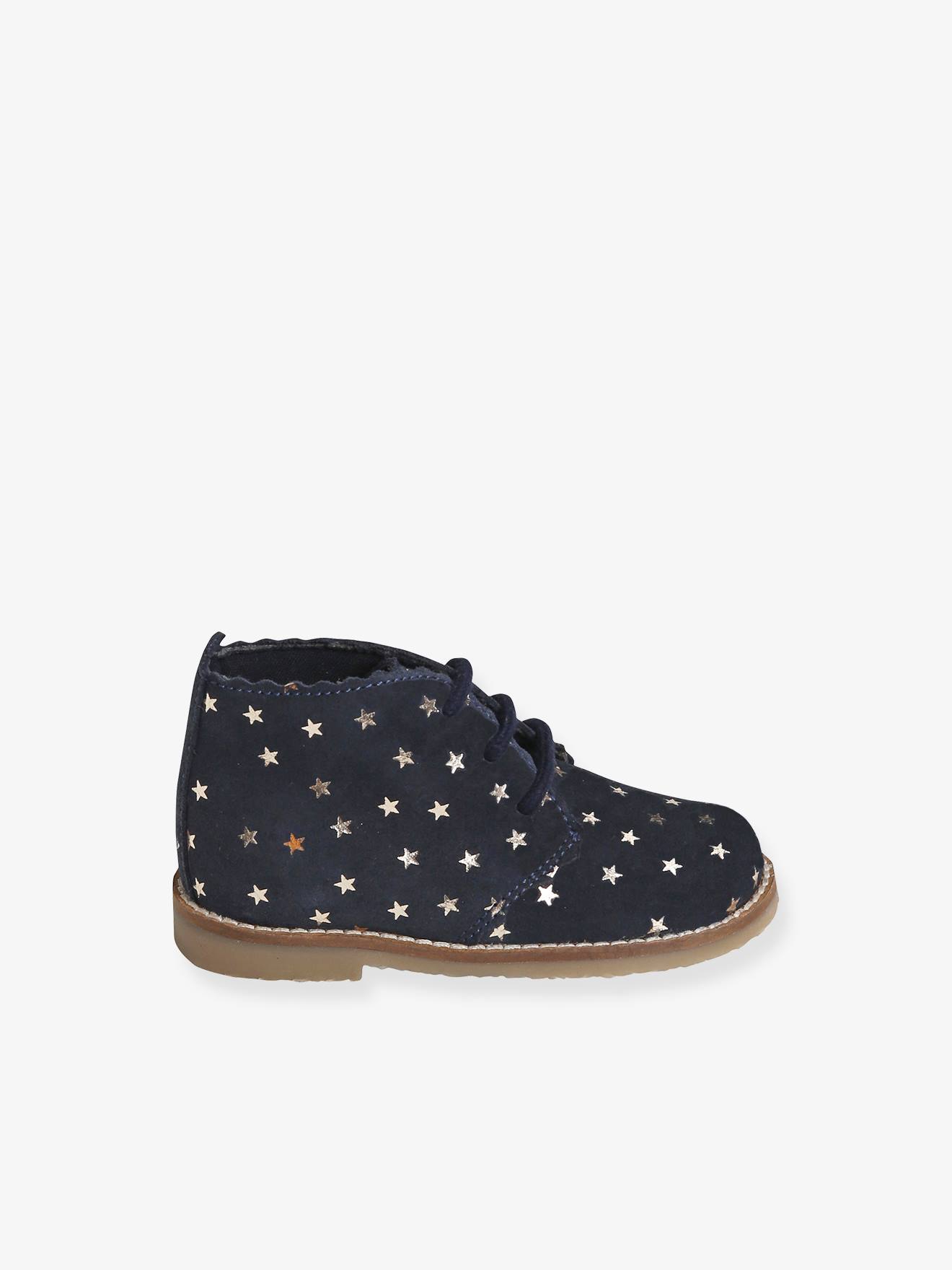 Bottines lacées cuir bébé fille bordeaux
