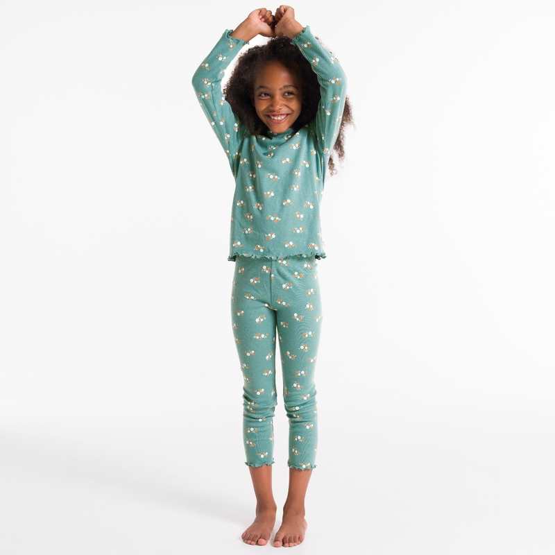 Pyjama en jersey pointelle imprimé vert fille
