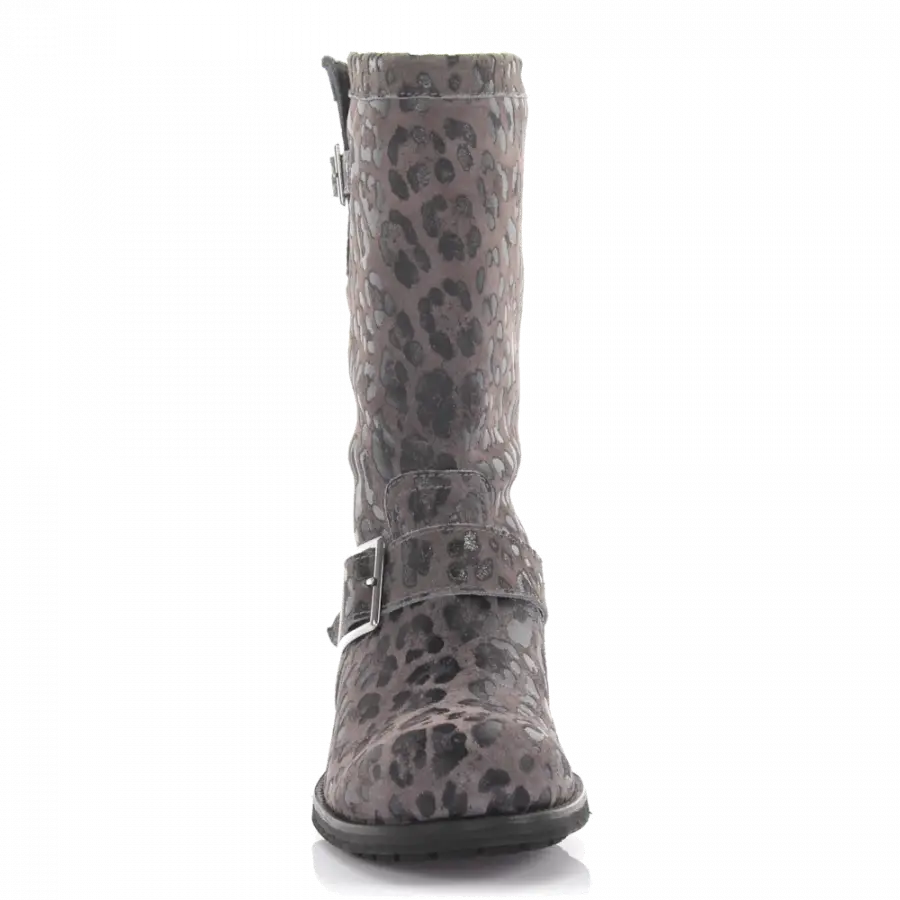 Jimmy Choo - Stiefel Kalbsleder Veloursleder Leo Print Zierschnalle grau - grau