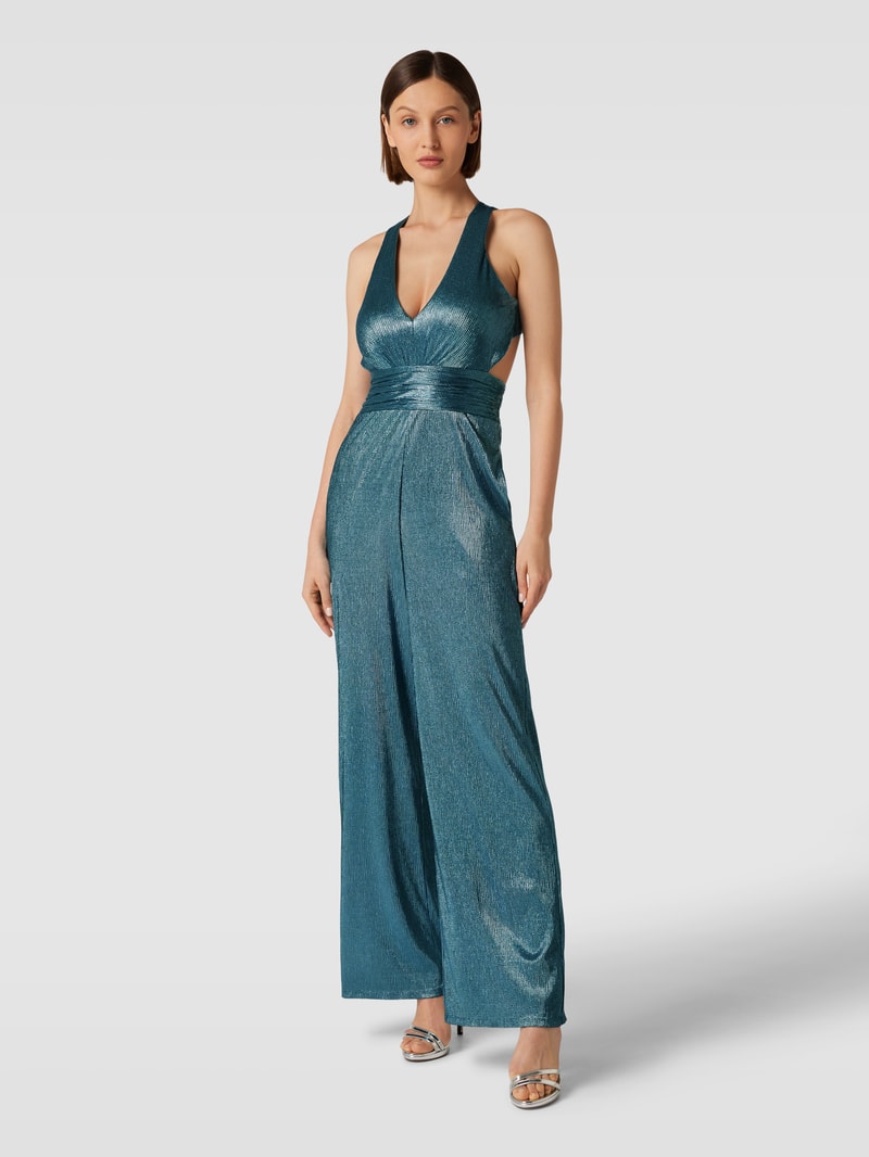 Jumpsuit mit Effektgarn in ozean blau