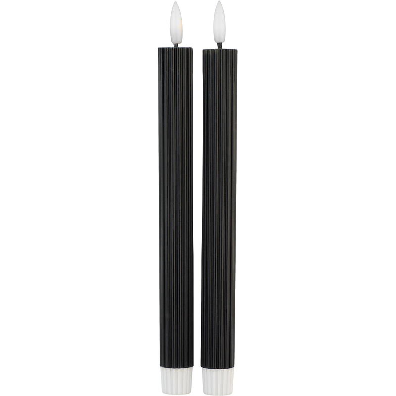 Vie Selected Kronelys 2-pk 24 cm rille LED timer sort