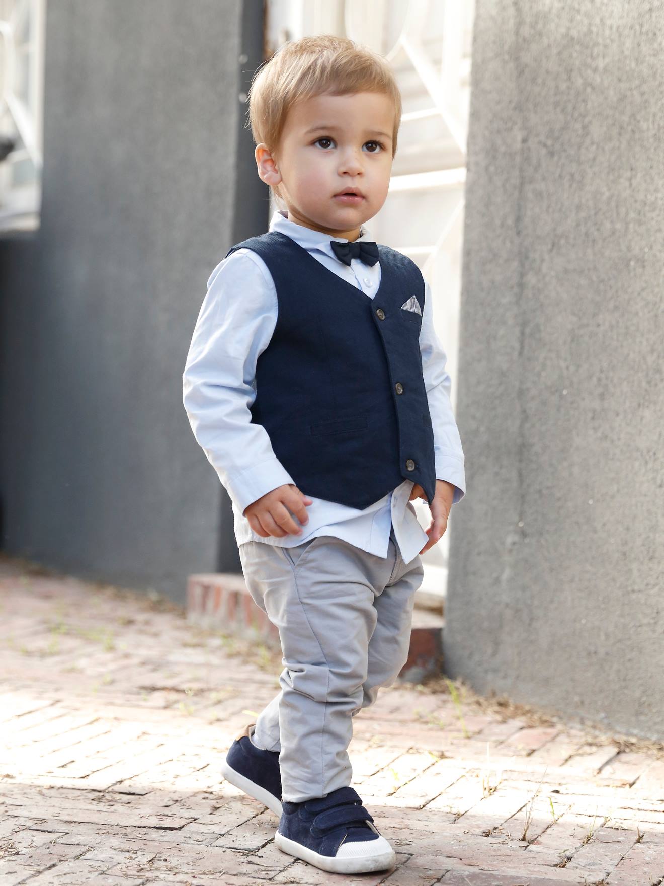 Ensemble 4 pièces bébé garçon cérémonie gilet + chemise + noeud papillon + pantalon encre