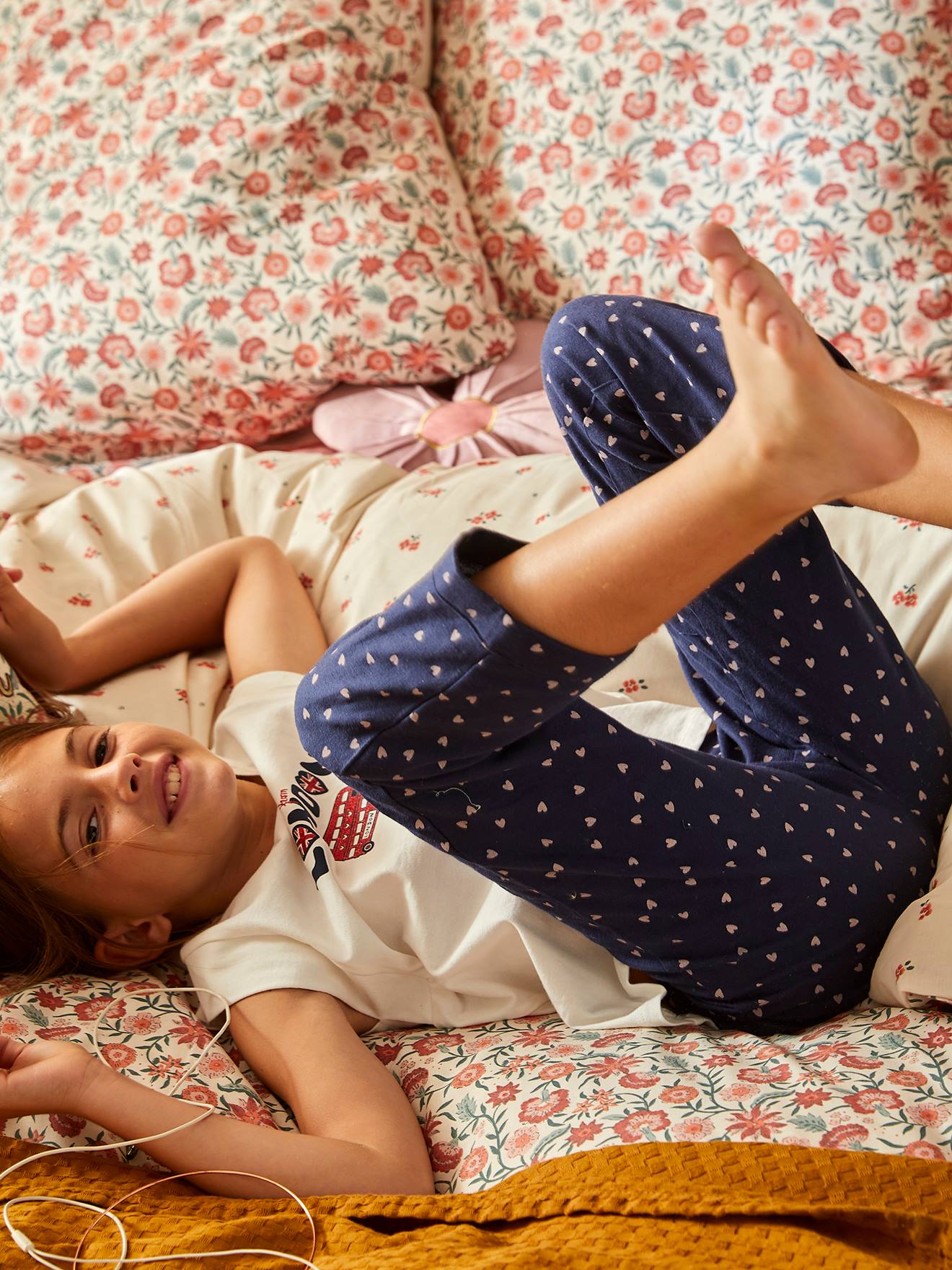 Lot de 2 bas de pyjamas en flanelle fille lot carreaux rose thé et bleu