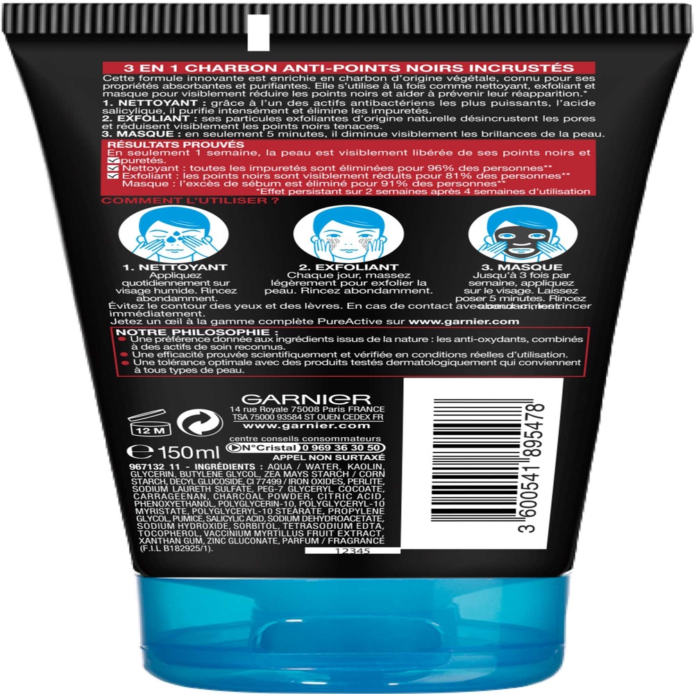 garnier SkinActive Pure Active Intensif 3-en-1 Anti-points Noirs Incrustés