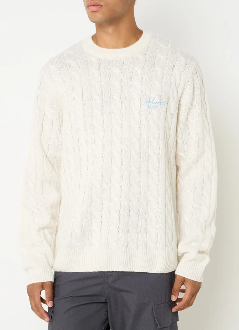 Pulover Carhartt WIP Signature tricotat cu împletitură, din amestec de lână, cu logo brodat.