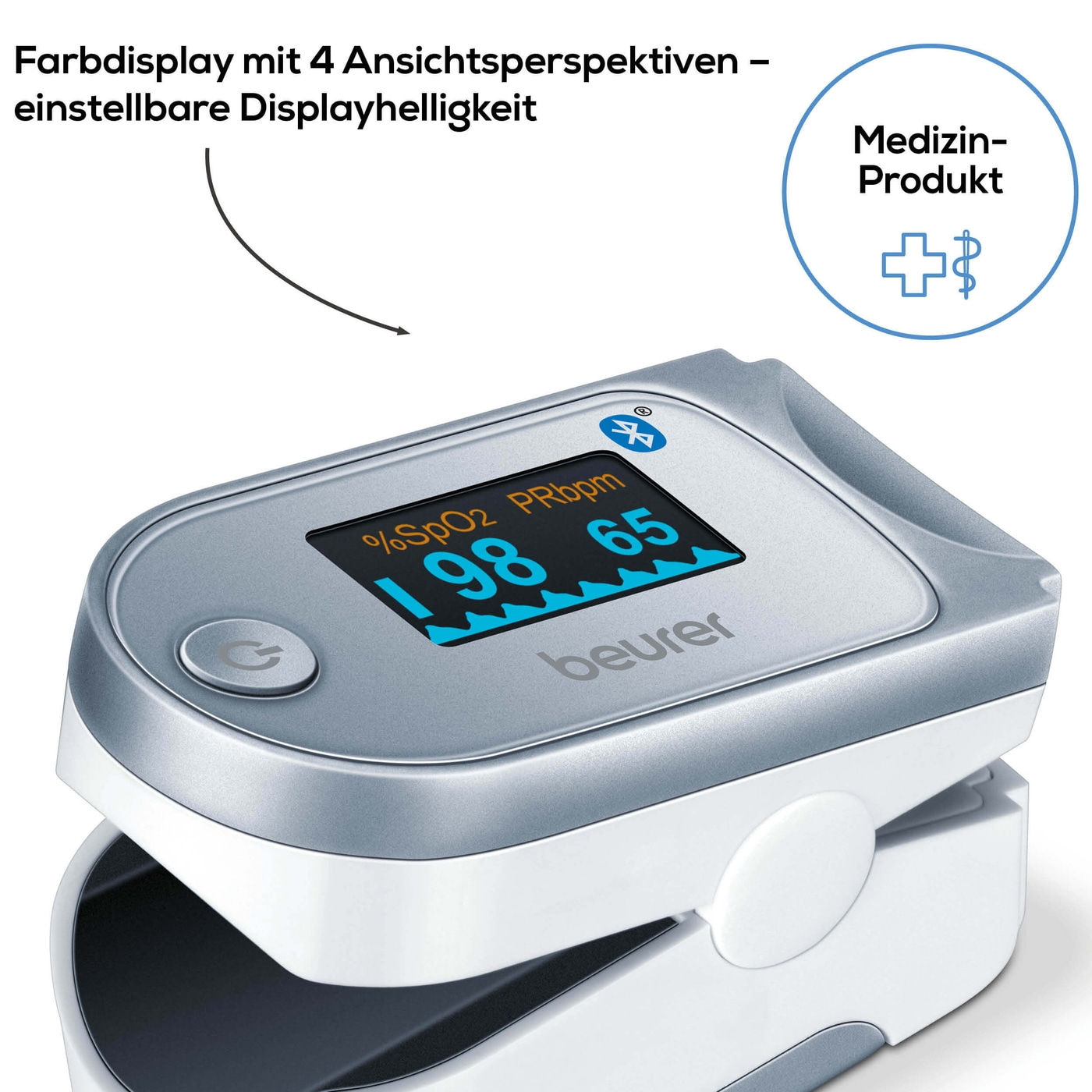 Beurer Pulsoximeter PO 60 <i>Bluetooth</i>®-Pulsoximeter zur Messung der Sauerstoffsättigung & Herzfrequenz mit App-Anbindung