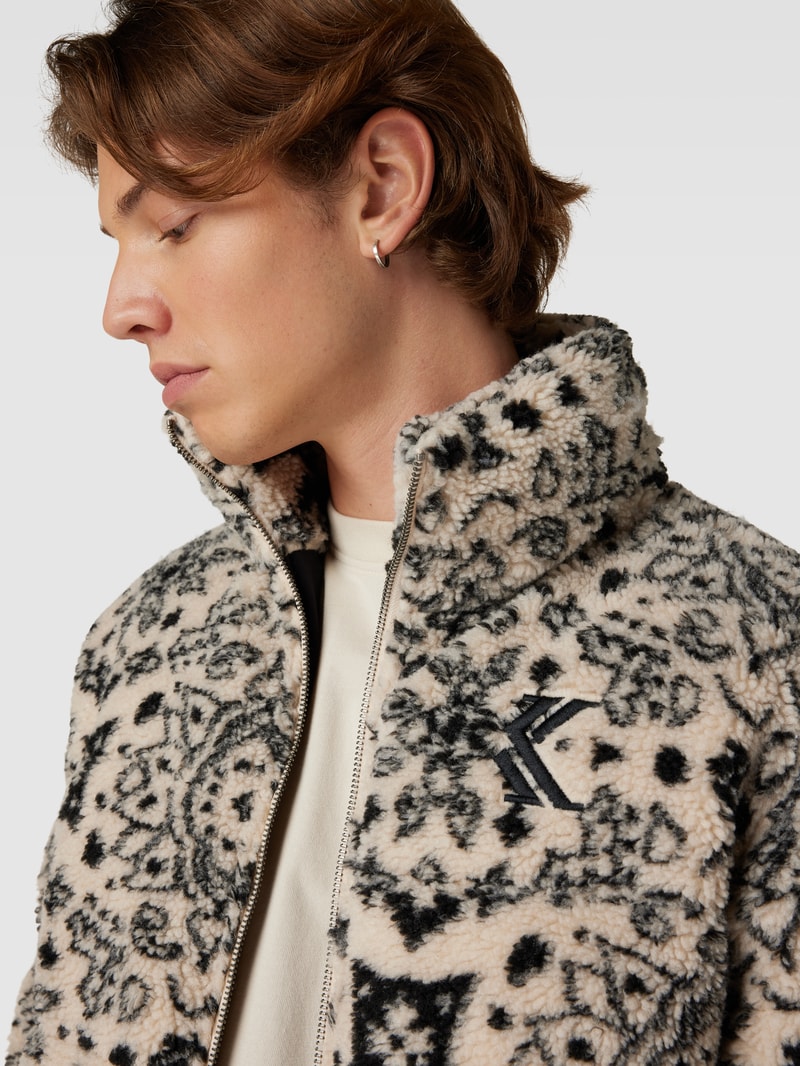 Fleecejacke mit Allover-Muster in offwhite