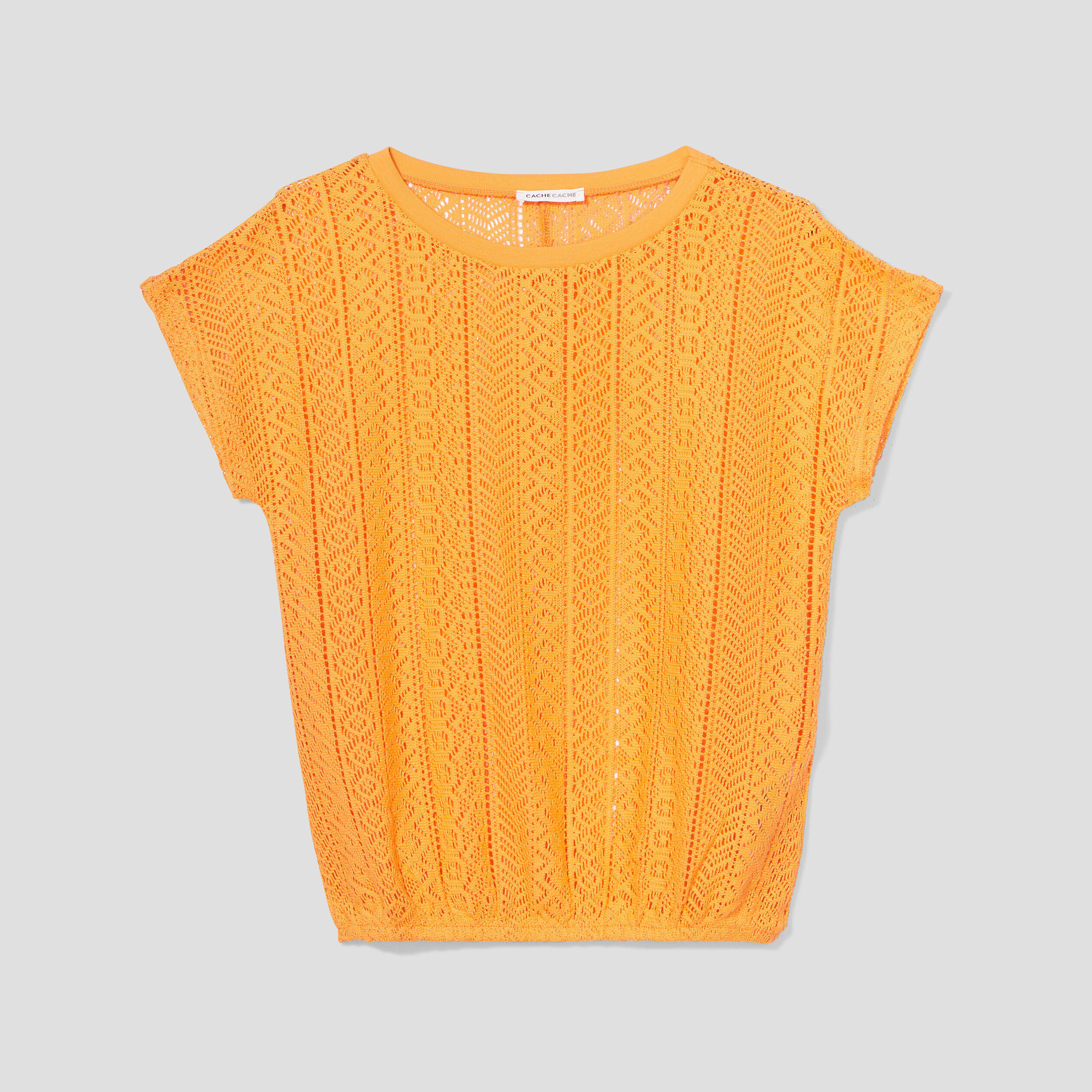 T-shirt manches courtes ajouré orange femme | Cache Cache