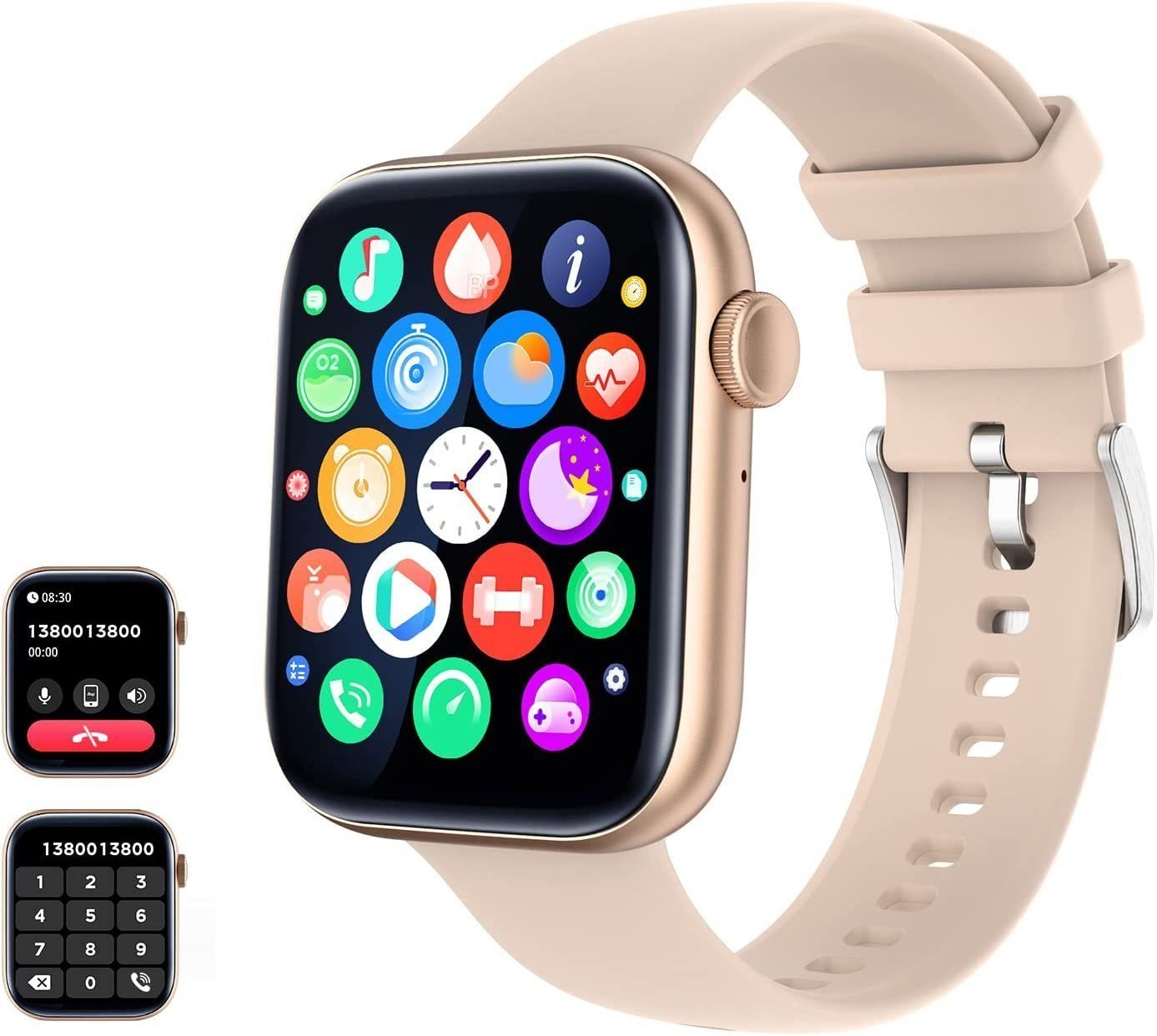Yuede Smartwatch Damen und Herren, Fitness Tracker Uhr Mit Sprachanruf, Smartwatch (4,57 cm/1,8 Zoll) mit Herzfrequenzmessung, Schrittmessung, Blutsauerstoffmessung, Fitness Uhr mit Schrittzahler, schlaftracking, Kalorienverbrauch, Sportuhren Wasserd