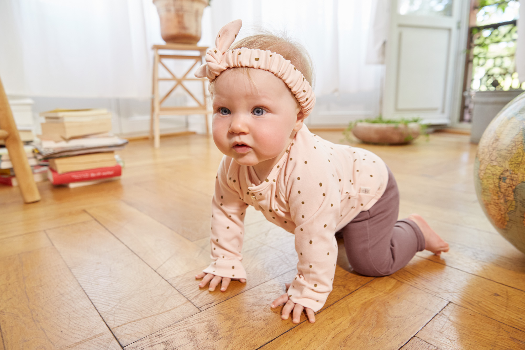 Baby Langarmshirt - Bio Baumwolle, Dots, Powder Pink