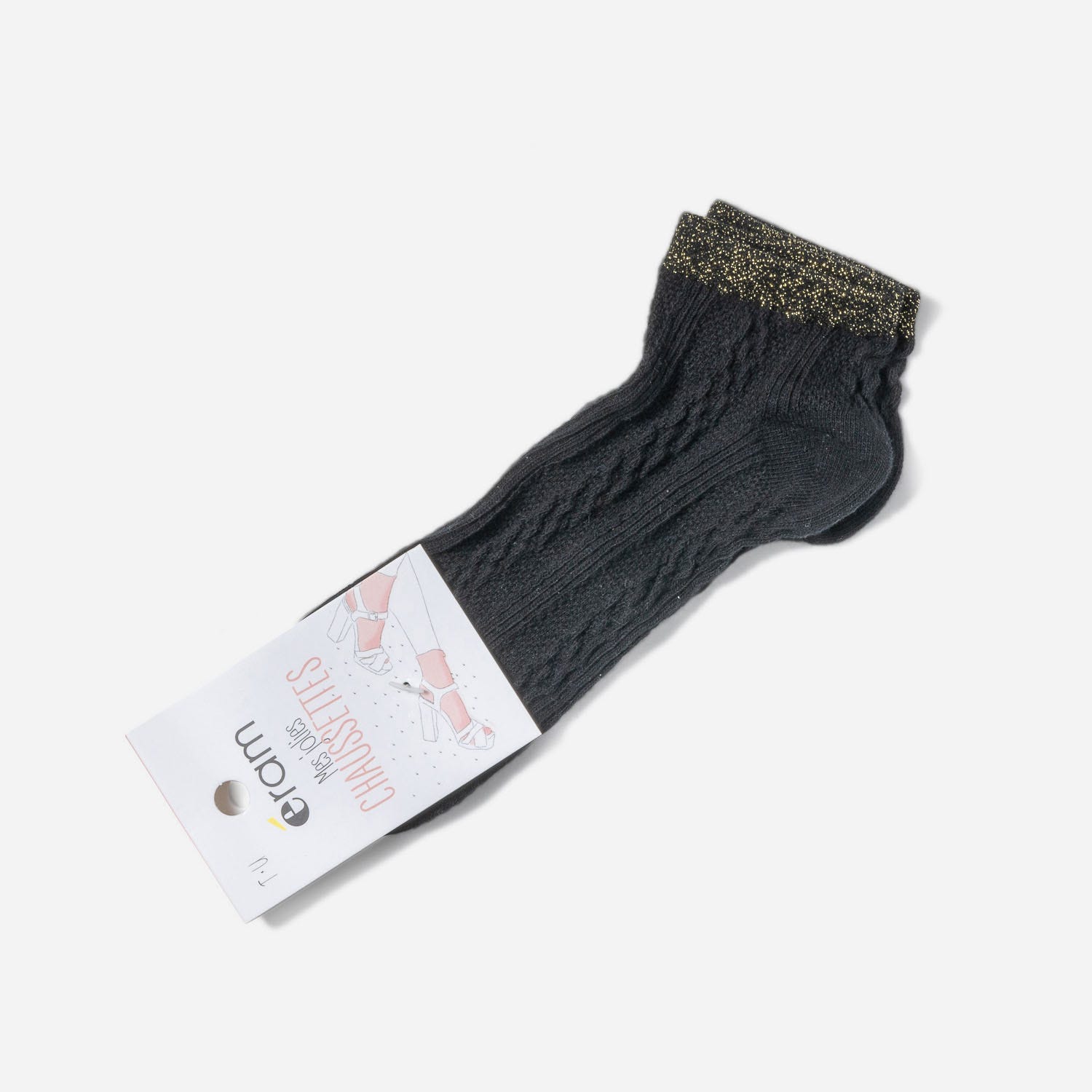 Chaussettes courtes noires maille torsadée