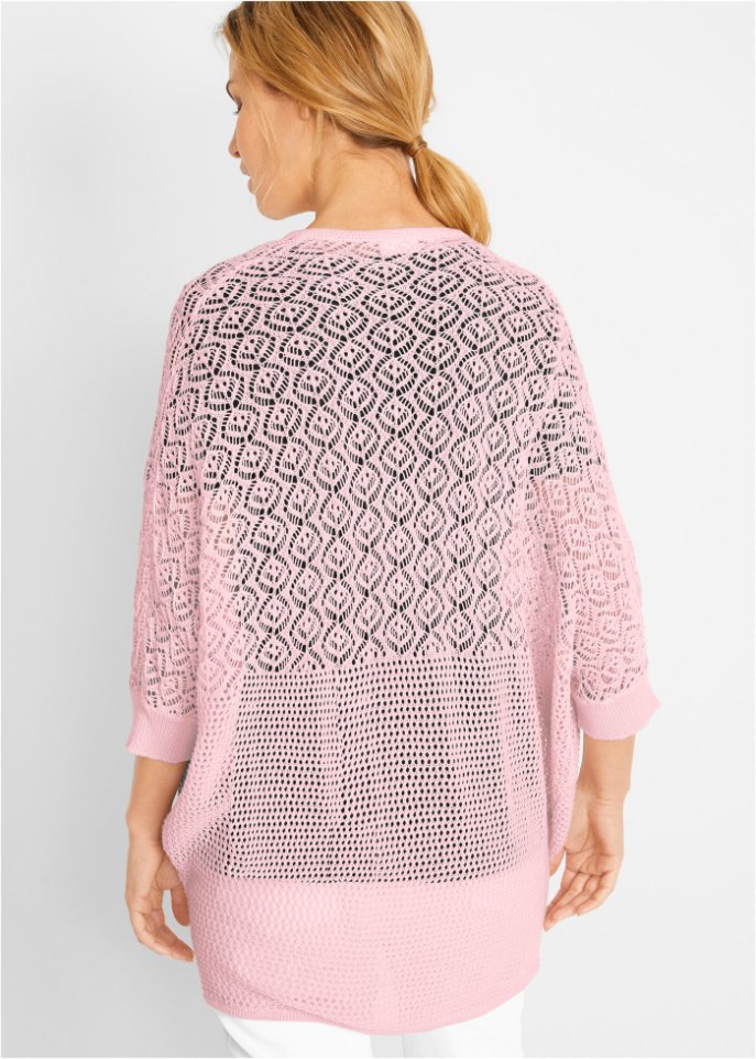 Strickjacke mit Muster und Fledermausärmeln, 3/4 Arm