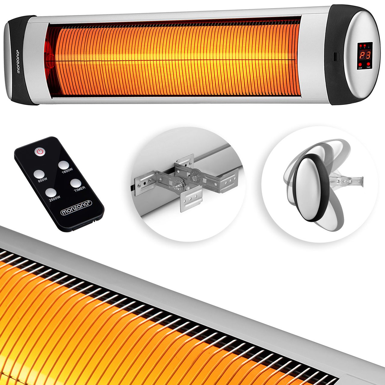 Casaria monzana® Heizstrahler MZH2501 Silber 2.500W