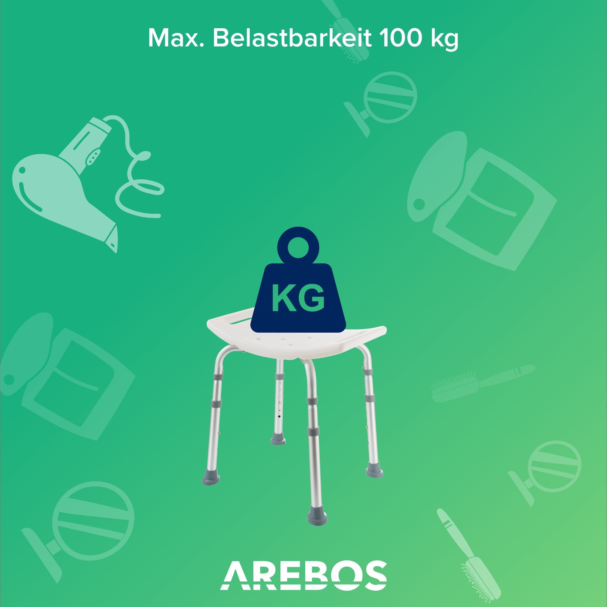Arebos Dusch- und Badhocker Höhenverstellbar, Aluminium-Rahmen, Anti-Rutsch-füße, belastbar bis 100 kg, Gummifüße
