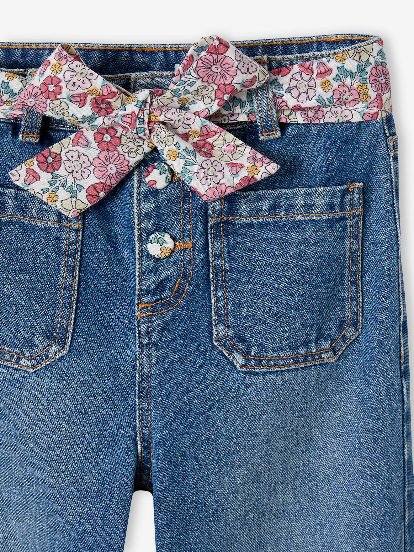 Vertbaudet Mädchen Loose-fit-Jeans mit Stoffgürtel - blue stone