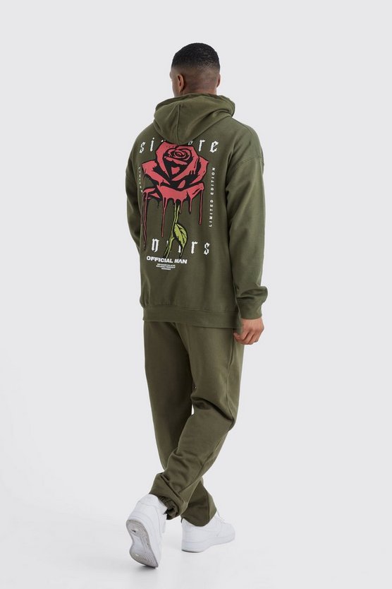 Trainingsanzug mit Kapuze und Rosen-Print