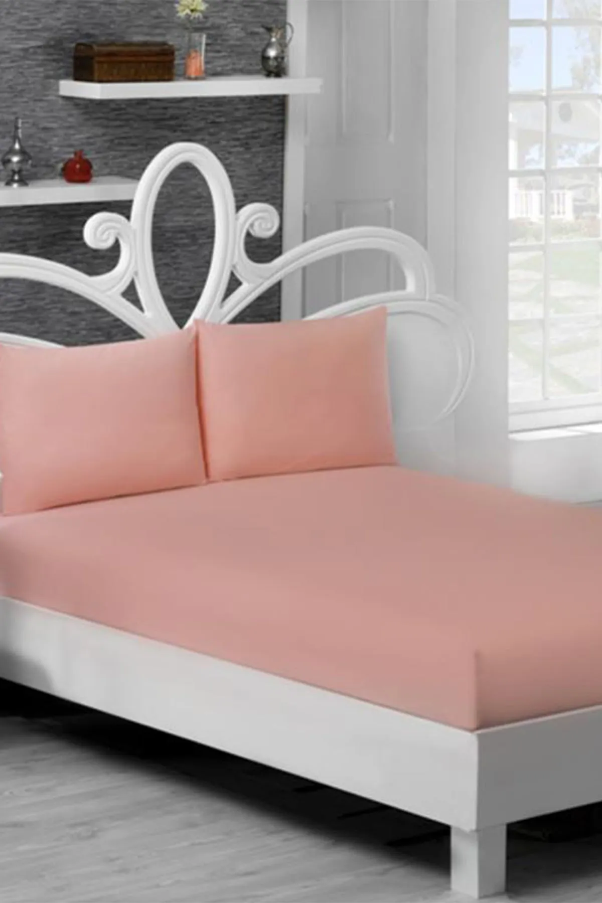 Çeyiz Diyarı  Perla Spannbettlaken-Set für Doppelbett – Lachs
