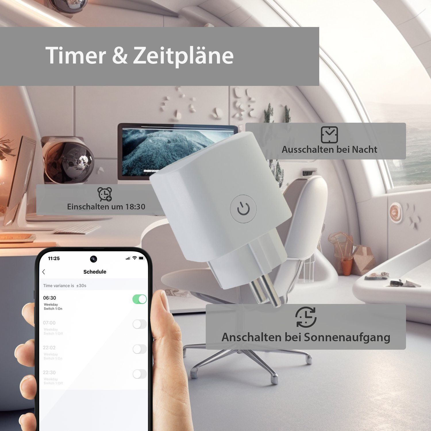 XCOAST WLAN-Steckdose 2er PACK SMARTE WiFi STECKDOSE, Stromverbrauchmessung, Timer, 16A, 3.680W, 2-St., kein HUB erforderlich, Sprachsteuerung, nur über 2,4GHz WLAN, 2er Pack