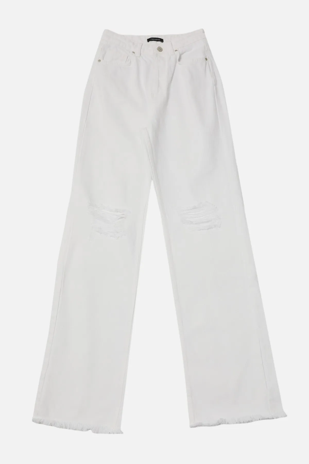 Trendyol Collection  Weiße zerrissene Jeans mit hoher Taille und weitem Bein TWOAW21JE0539