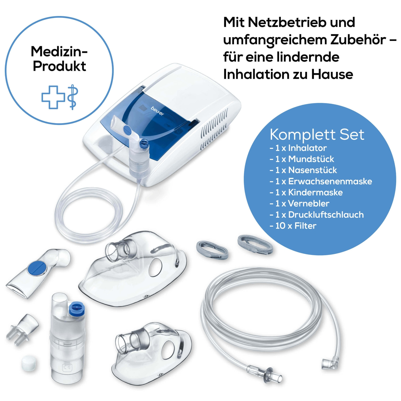 Beurer Inhalator IH 21-Inhaliergerät mit Kompressor-Drucklufttechnologie & kurzer Inhalationszeit