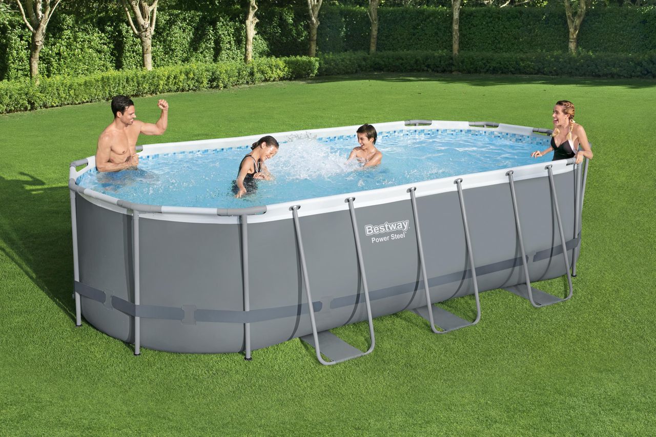 Bestway Power Steel™ Frame Pool Komplett-Set mit Filterpumpe 549 x 274 x 122 cm, grau, oval
