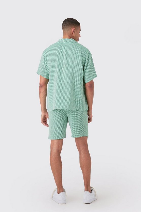 Boxy Short Sleeve Open Weave Shirt & Short Set