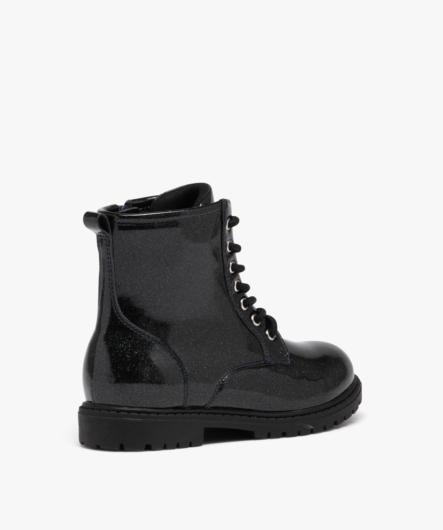 Boots fille vernies à paillettes avec semelle crantée noir | GEMO