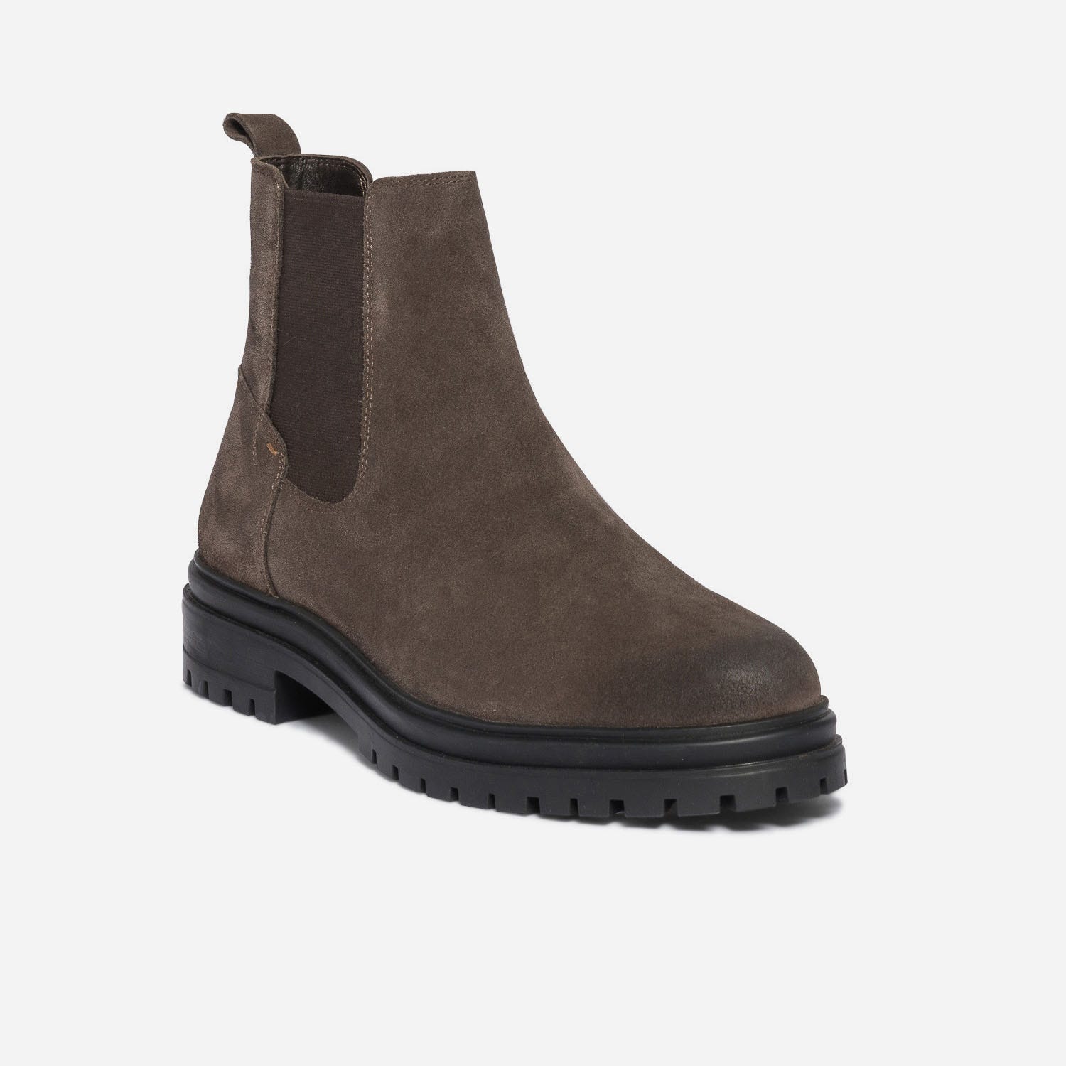 Chelsea boots marron foncé en cuir velours
