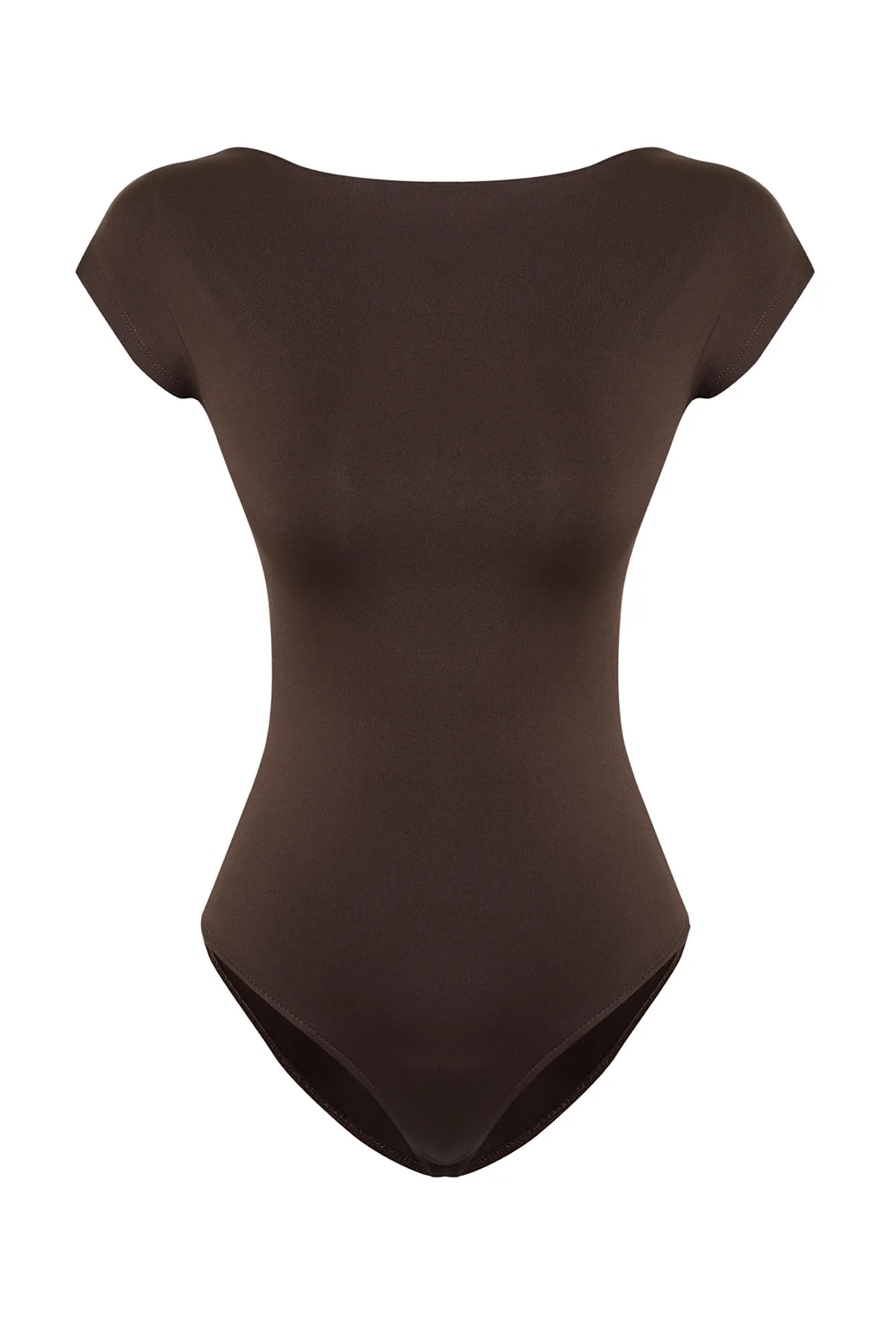 Trendyol Collection  Brauner taillierter/körperbetonter Strickbody mit U-Boot-Ausschnitt und flexiblem Druckknopfverschluss TWOSS24BD00029