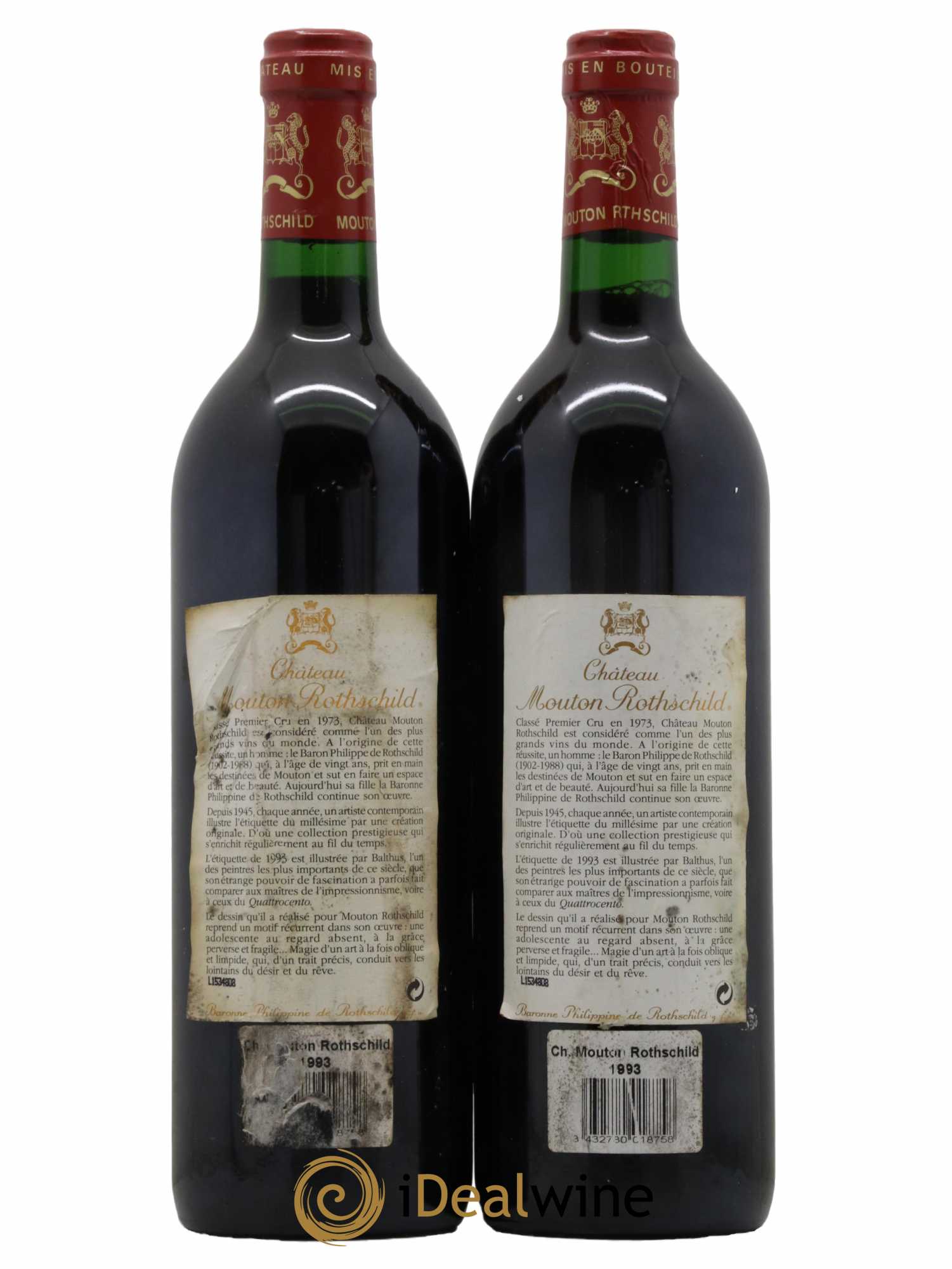 Château Mouton Rothschild 1er Grand Cru Classé  1993 - Lot de 2 Bouteilles