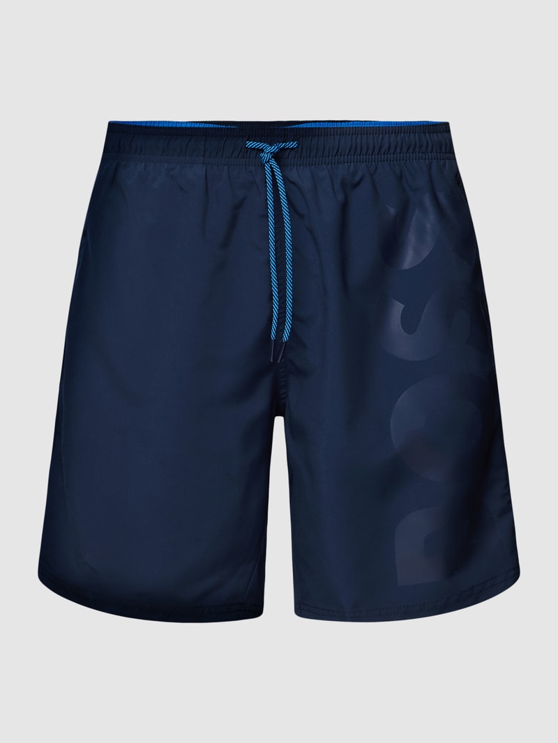 Badehose mit Label-Stitching in dunkelblau