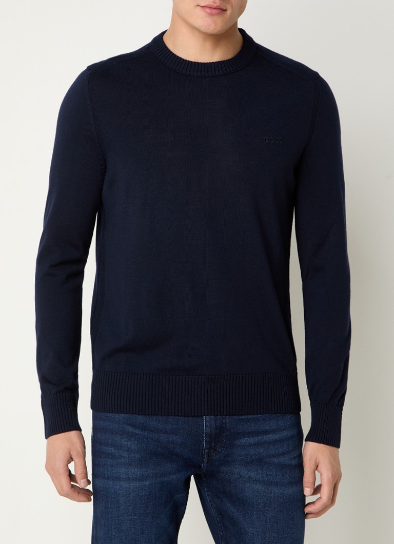 Sweter HUGO BOSS z cienkiej dzianiny z mieszanki dziewiczej wełny z logo