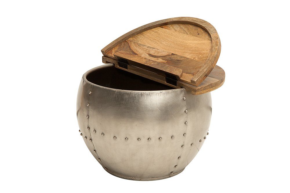 riess-ambiente Couchtisch DRUMP STORAGE Ø70cm natur / silber (Einzelartikel, 1-St), Wohnzimmer · Massivholz · rund · Metall · mit Stauraum · Industrial