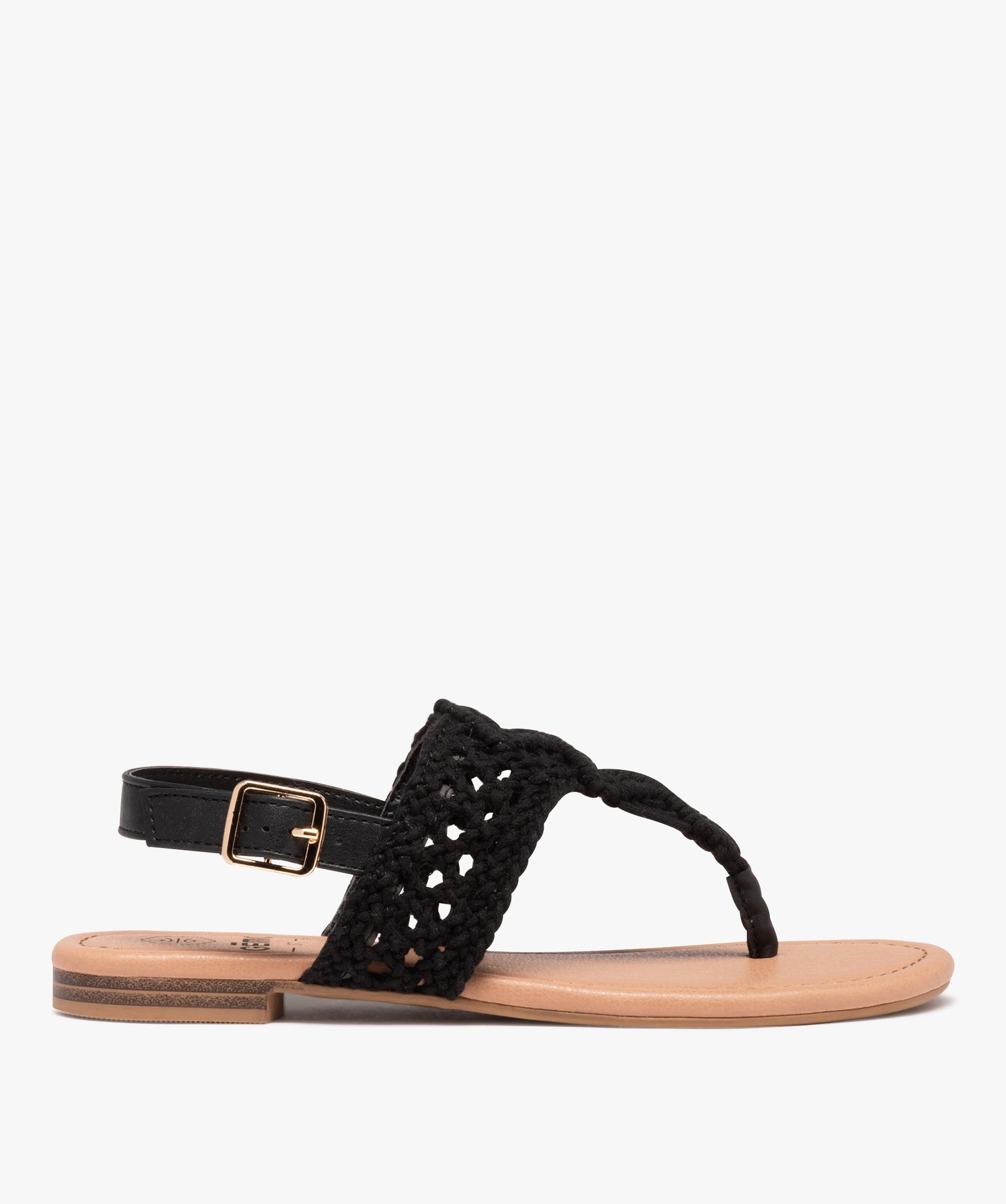 Sandales femme à entre-doigts dessus macramé noir | GEMO