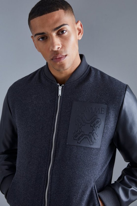Melton Bomberjacke mit PU-Aufnäher