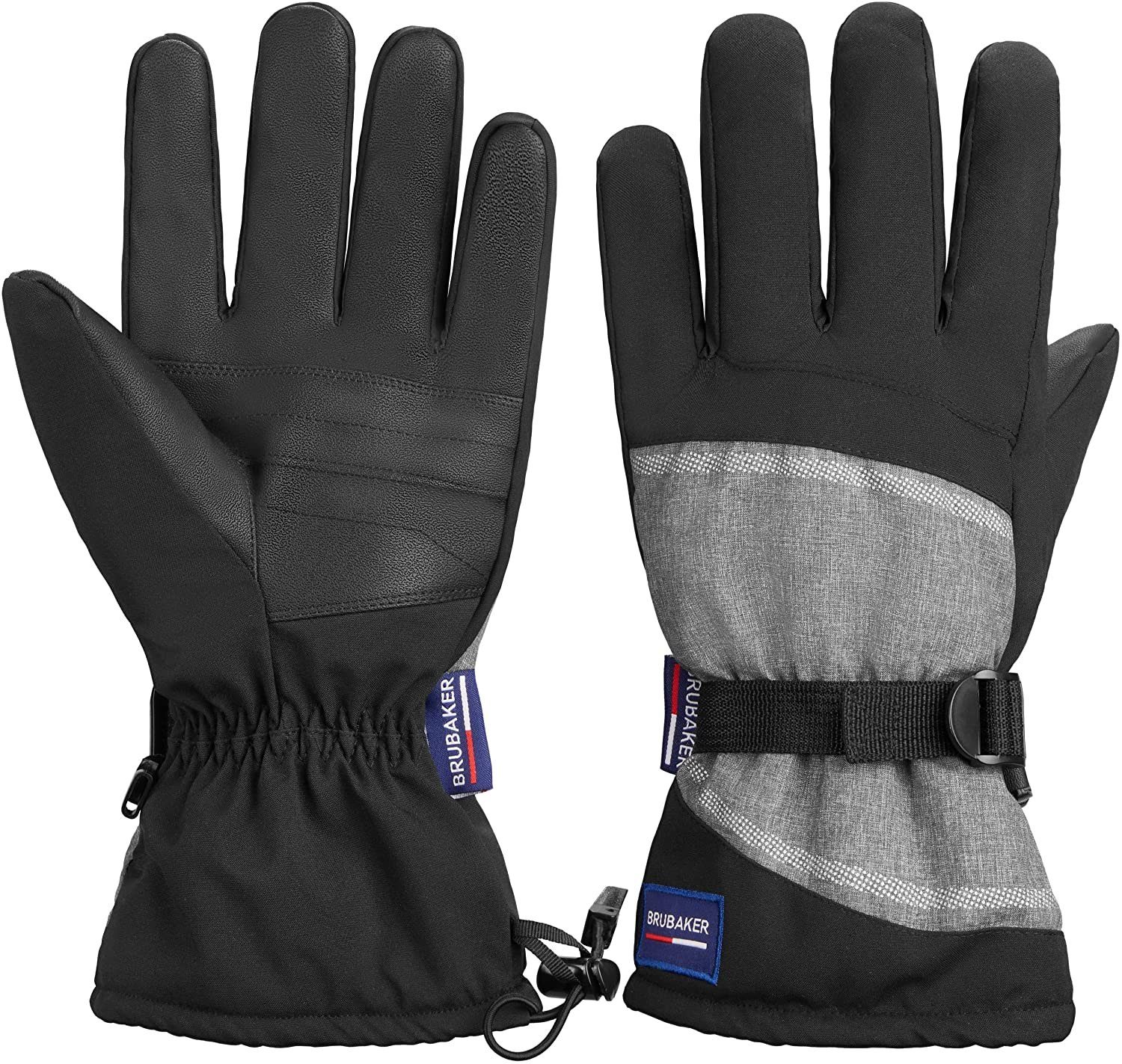 BRUBAKER Skihandschuhe Extra Warme Snowboardhandschuhe Wasserdicht und Winddicht - Winterhandschuhe für Herren und Damen - Thermo Handschuhe für Ski Snowboard Wintersport Bergsteigen - Schwarz Grau