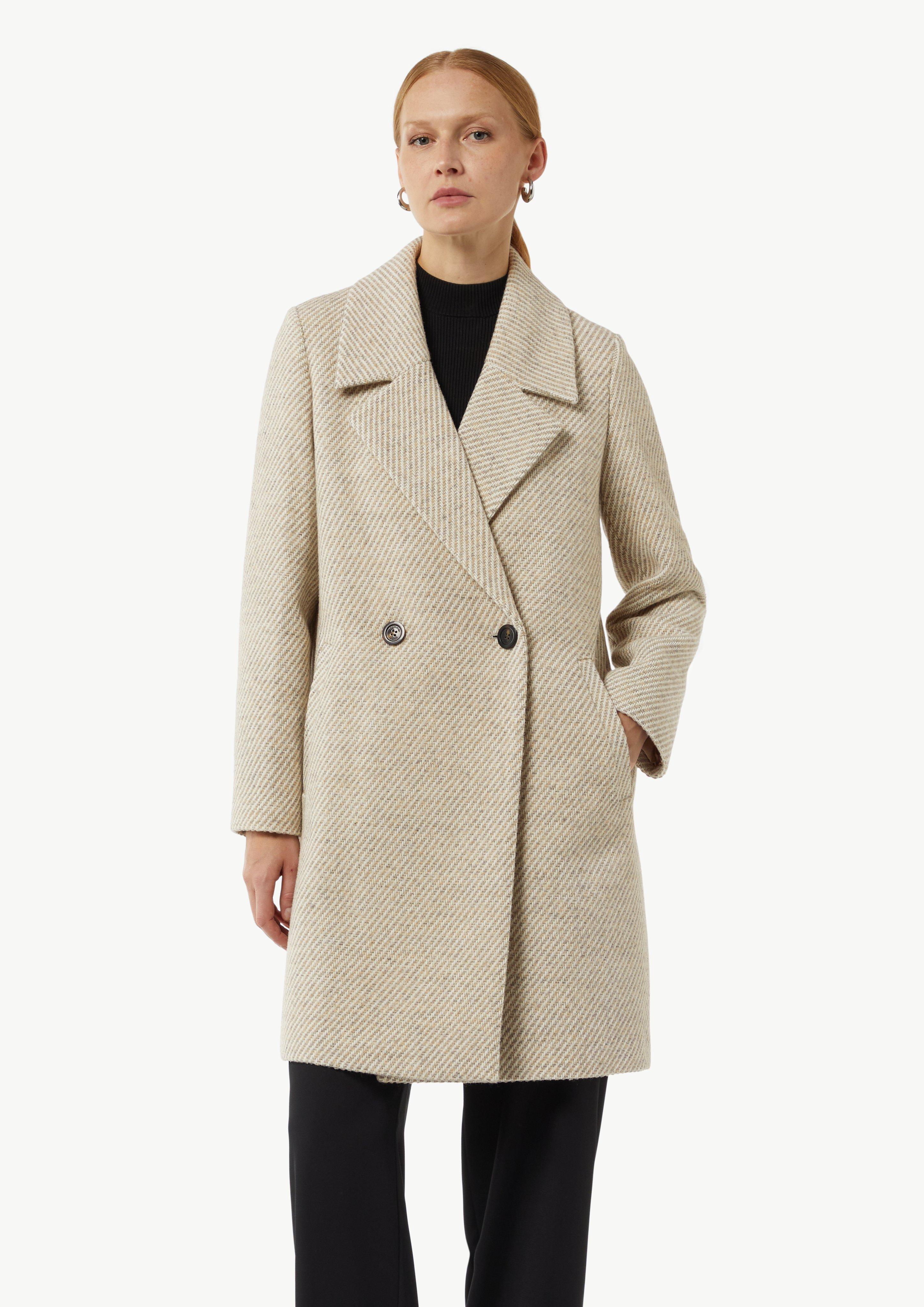 Doppelreihiger Twill-Mantel mit Eingrifftaschen - beige