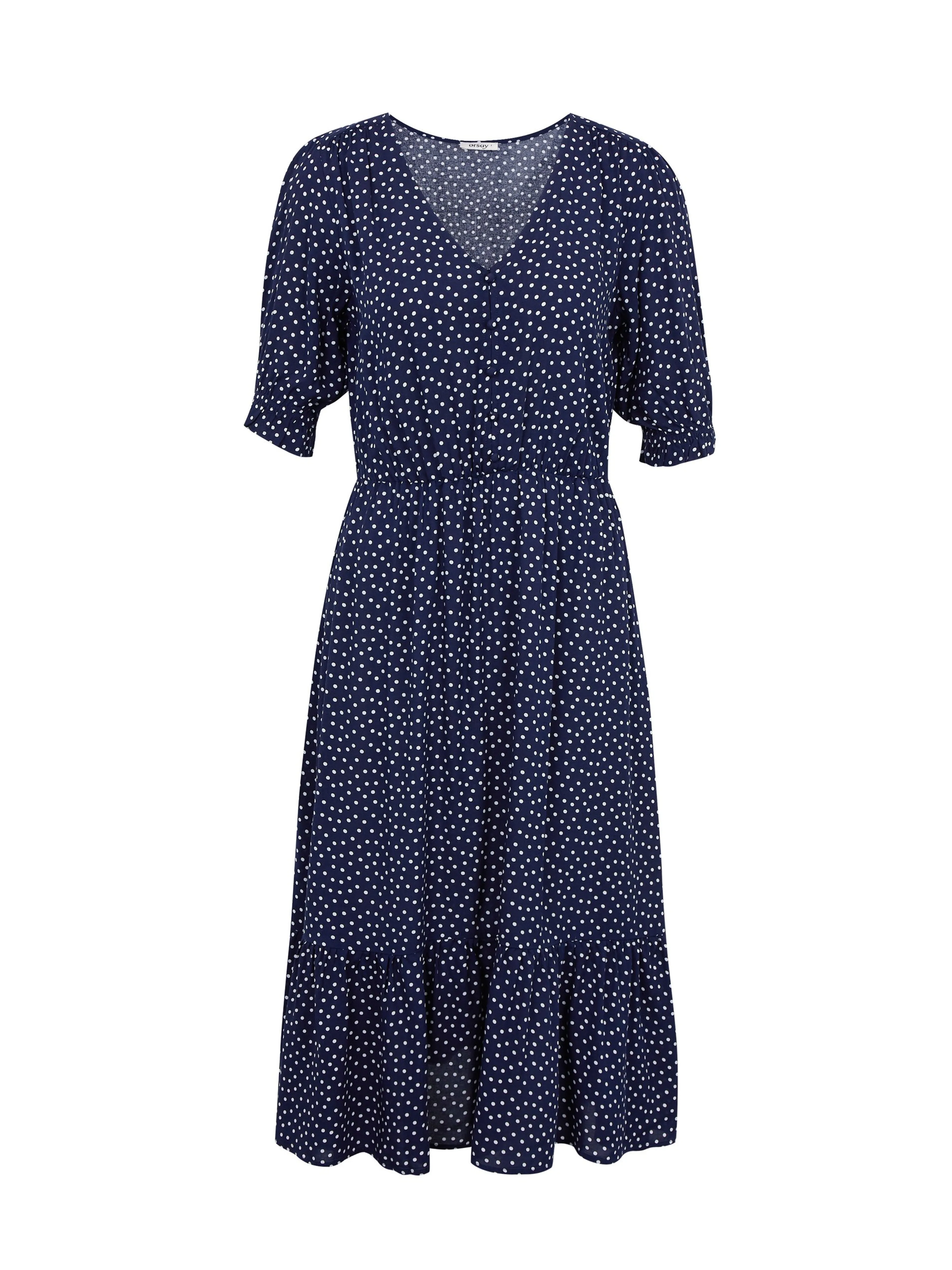 Dunkelblaues Damen-Polka-Dot-Kleid ORSAY