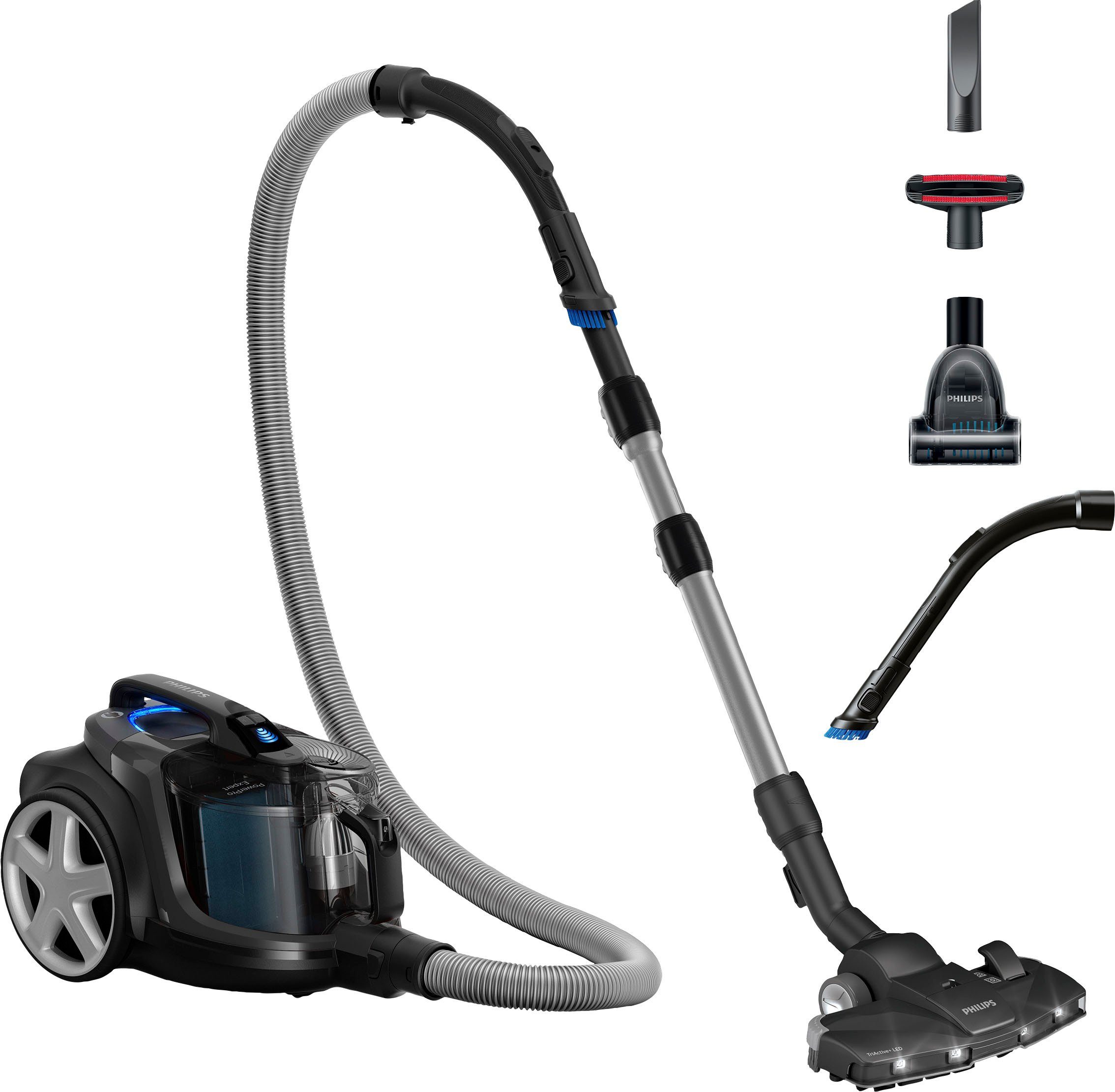 Philips Bodenstaubsauger FC9747/09, 900 W, beutellos, mit 2 l Fassungsvermögen und Tri-Active-LED-Düse