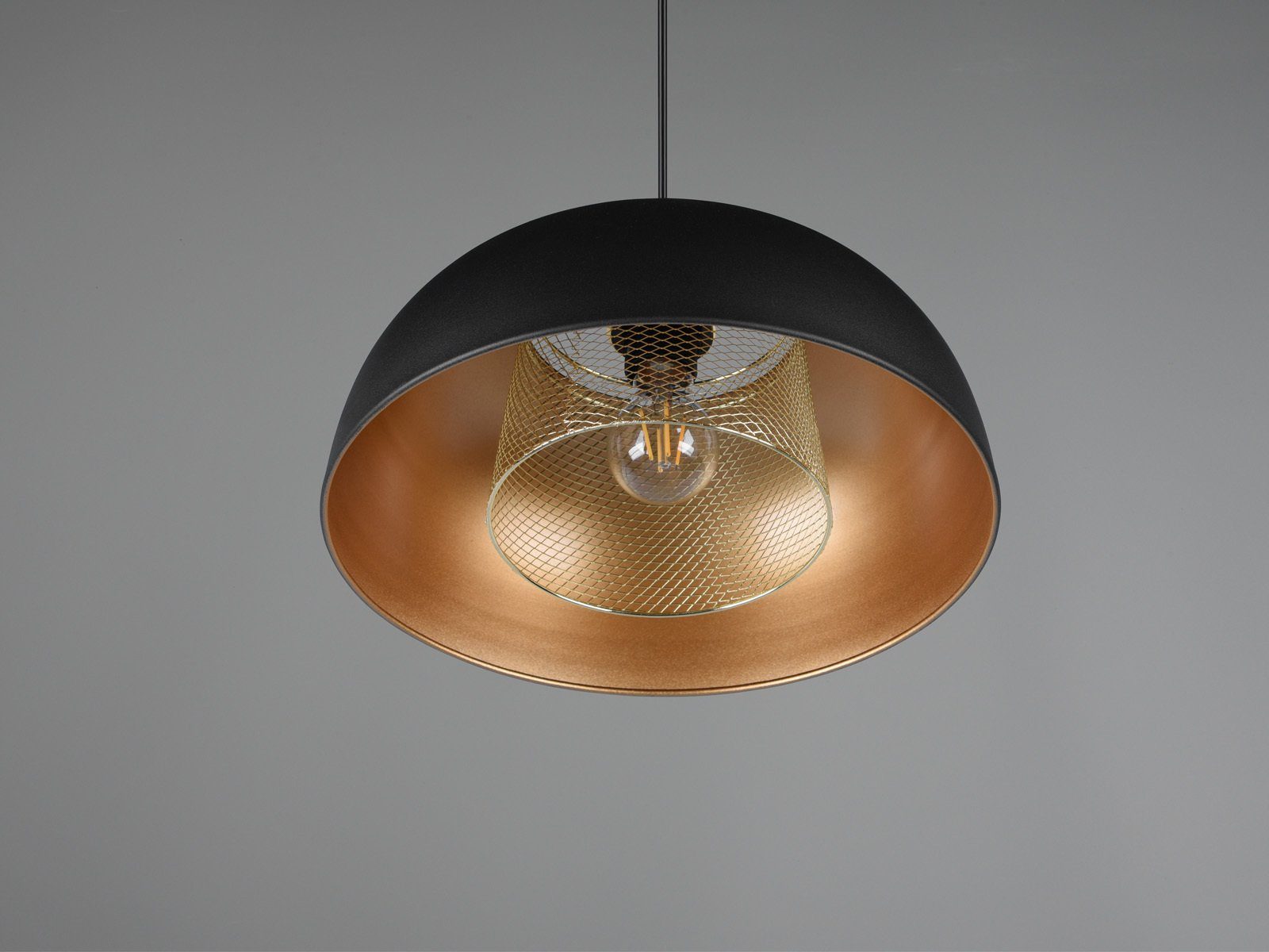 meineWunschleuchte LED Pendelleuchte, Dimmfunktion, LED wechselbar, warmweiß, Designer Esstischlampe einflammig über Kücheninsel Schwarz Gold, 35cm