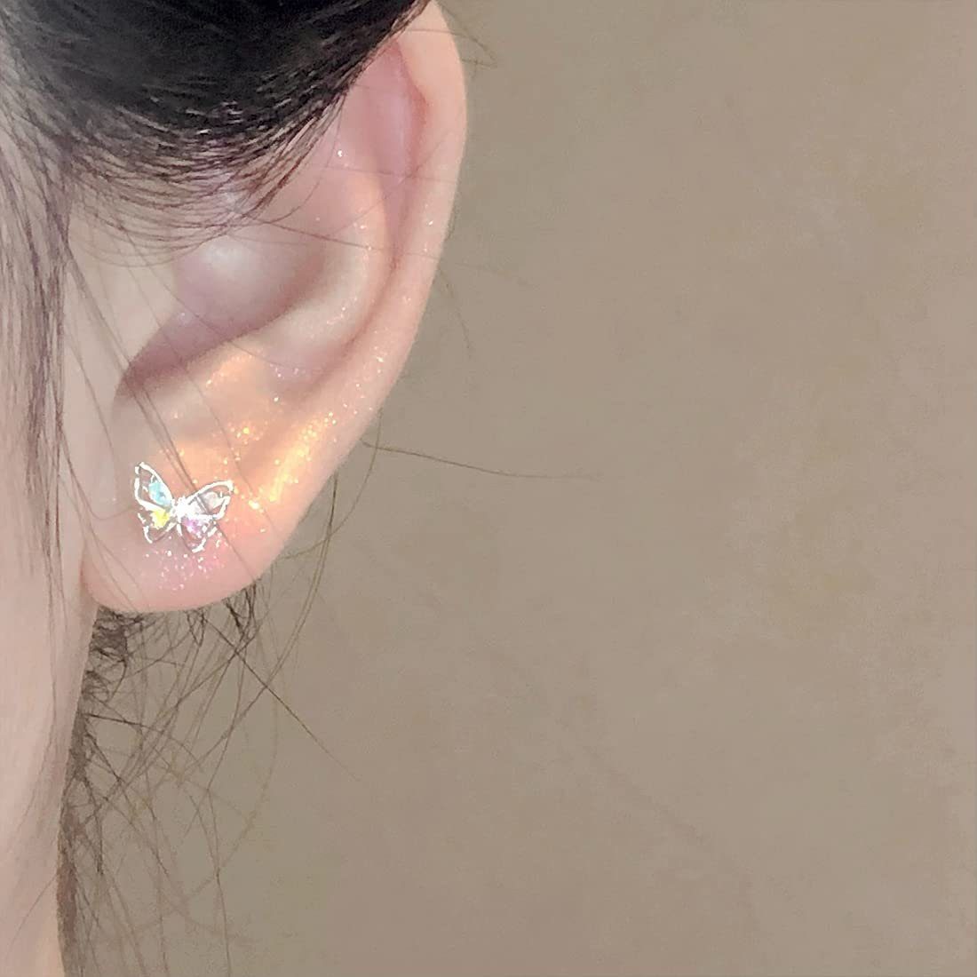 POCHUMIDUU Paar Ohrstecker 925 Sterling Silber Farbige Zirkon Schmetterling Ohrringe Klein, Kinder Ohrstecker mädchen für Kinde,Damen,Mädchen