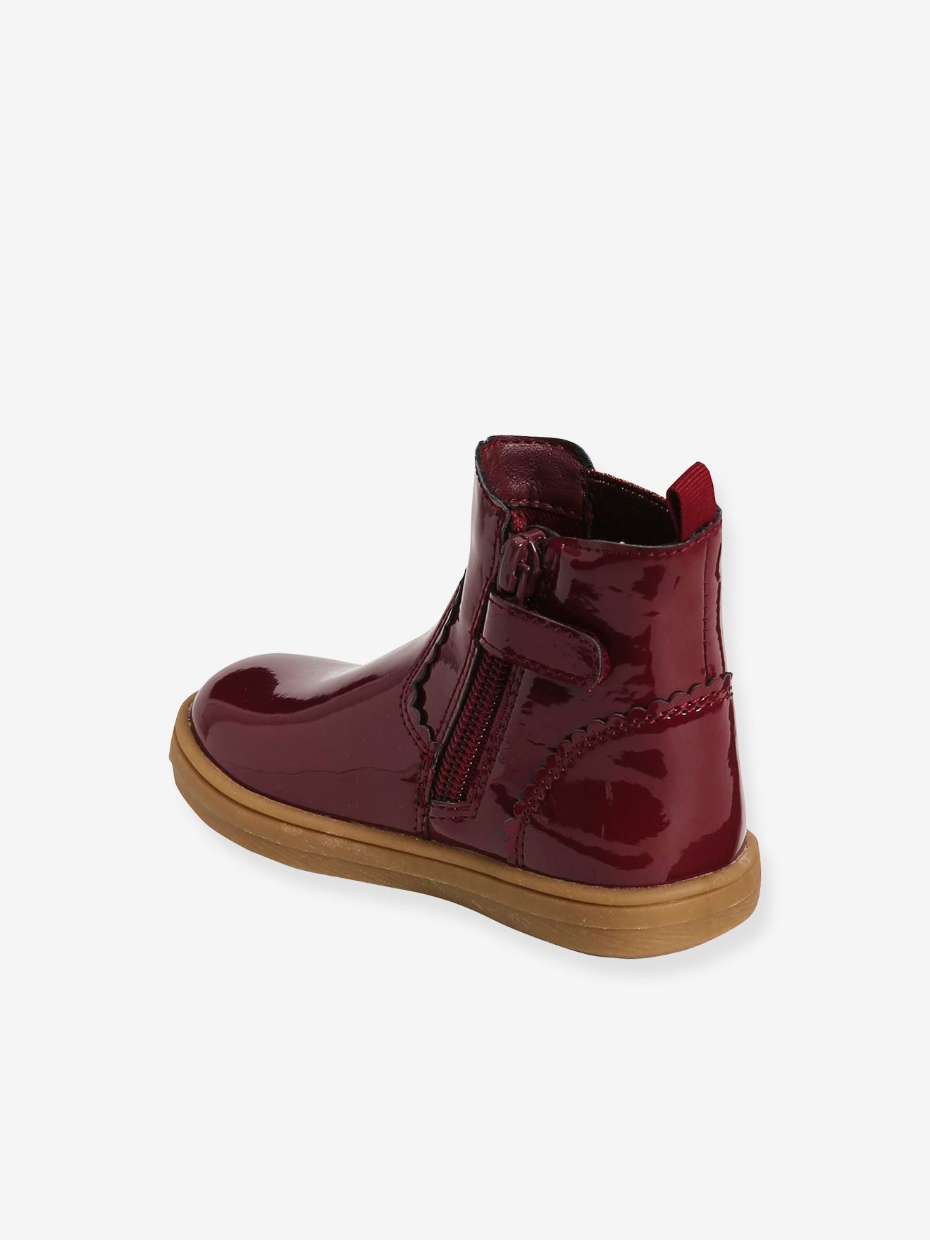 Boots vernis bébé fille zippés et élastiqués bordeaux
