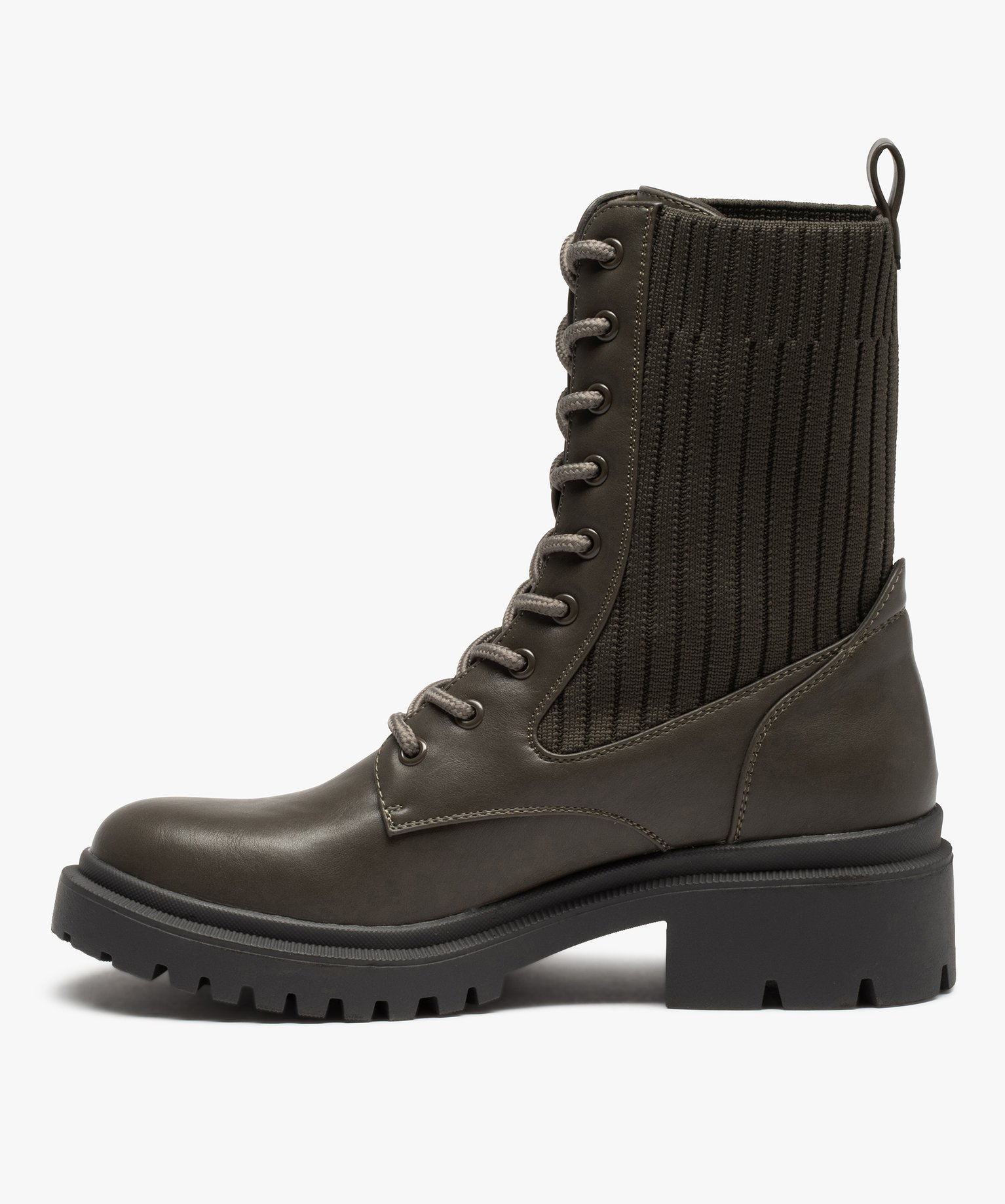 Bottines femme à semelle crantée et col chaussette kaki | GEMO