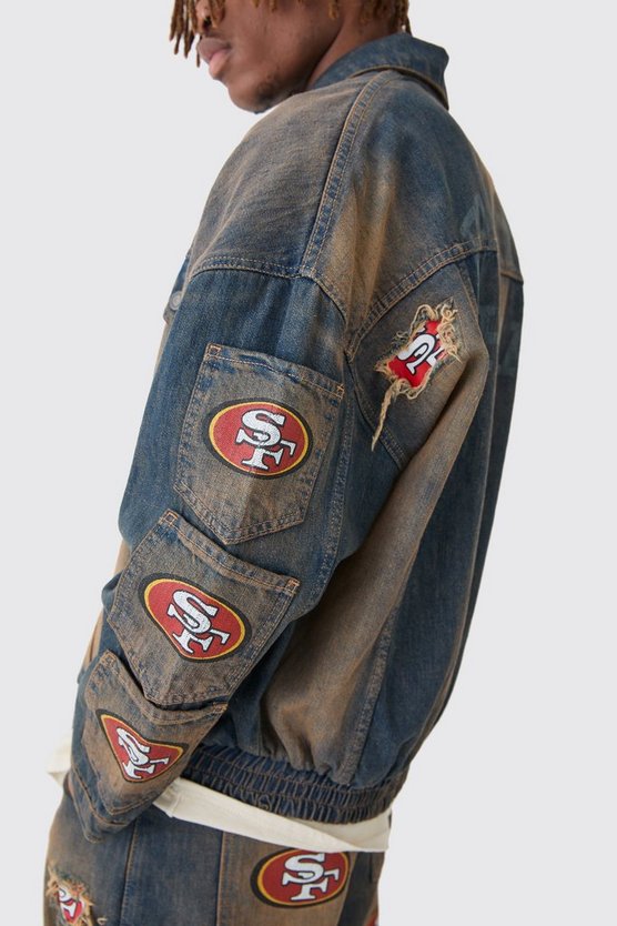 Oversize Nfl 49ers Jeansjacke mit Reißverschluss und Taschen