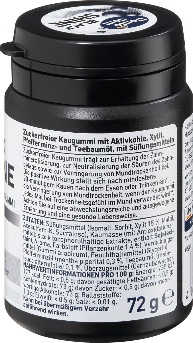 Kaugummi, Black Shine mit Aktivkohle, 57 g