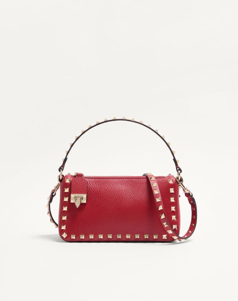 Bolsa de ombro pequena Rockstud em couro de bezerro granulado