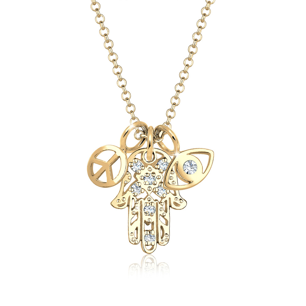 Elli Elli Collier Femme Main de Fatima Symbole Paix et Cristal (925/1000) Argent collier