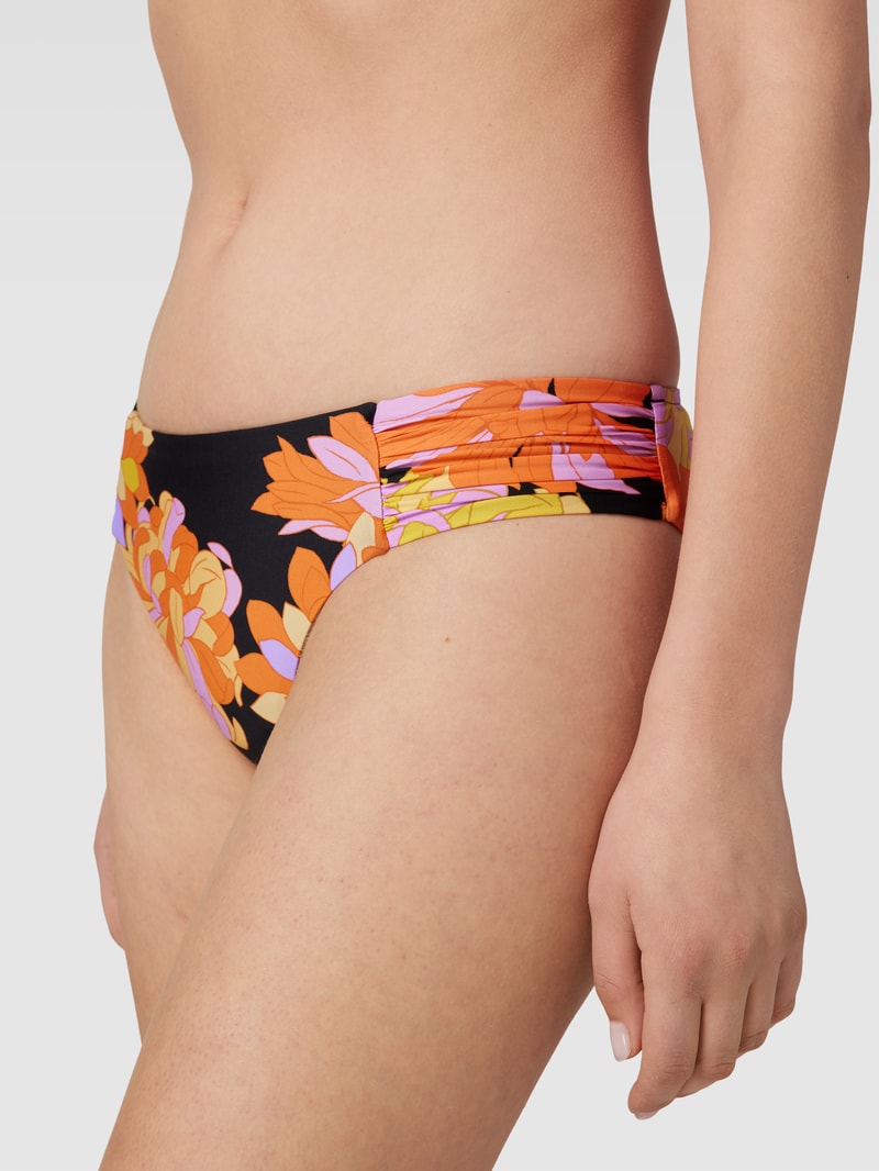 Bikini-Slip mit floralem Allover-Muster Modell 'Ruched' in schwarz