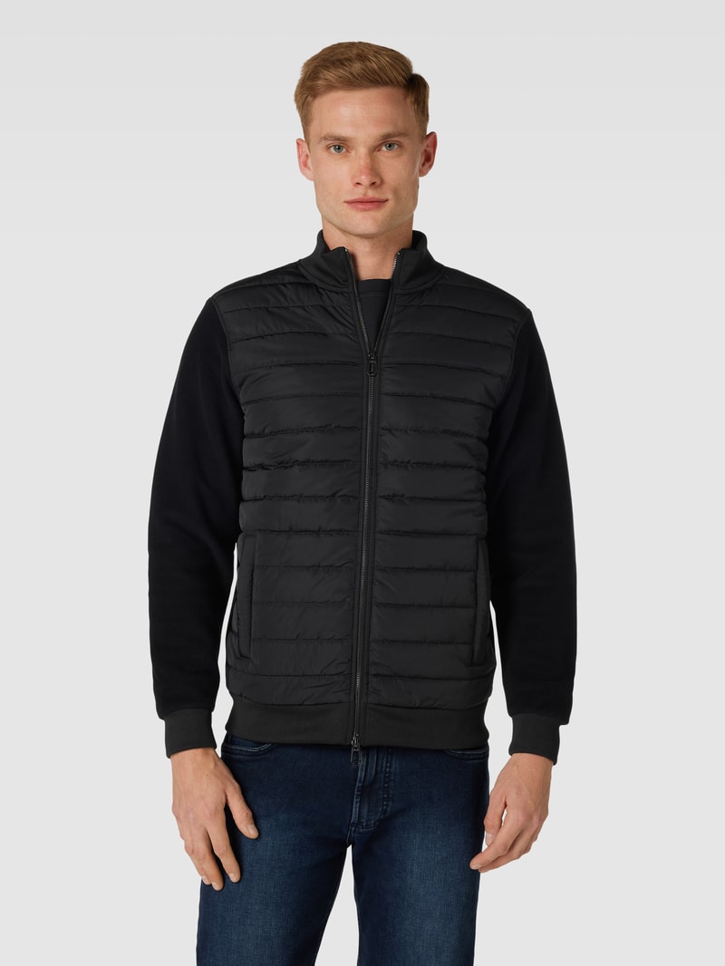 Sweatjacke mit Two-Tone-Machart Modell 'Tiago' in schwarz